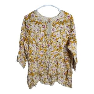 Solitaire Embroidered 3/4 Sleeve Boho‎ Casual Beach Vacation Office Blouse Sz M